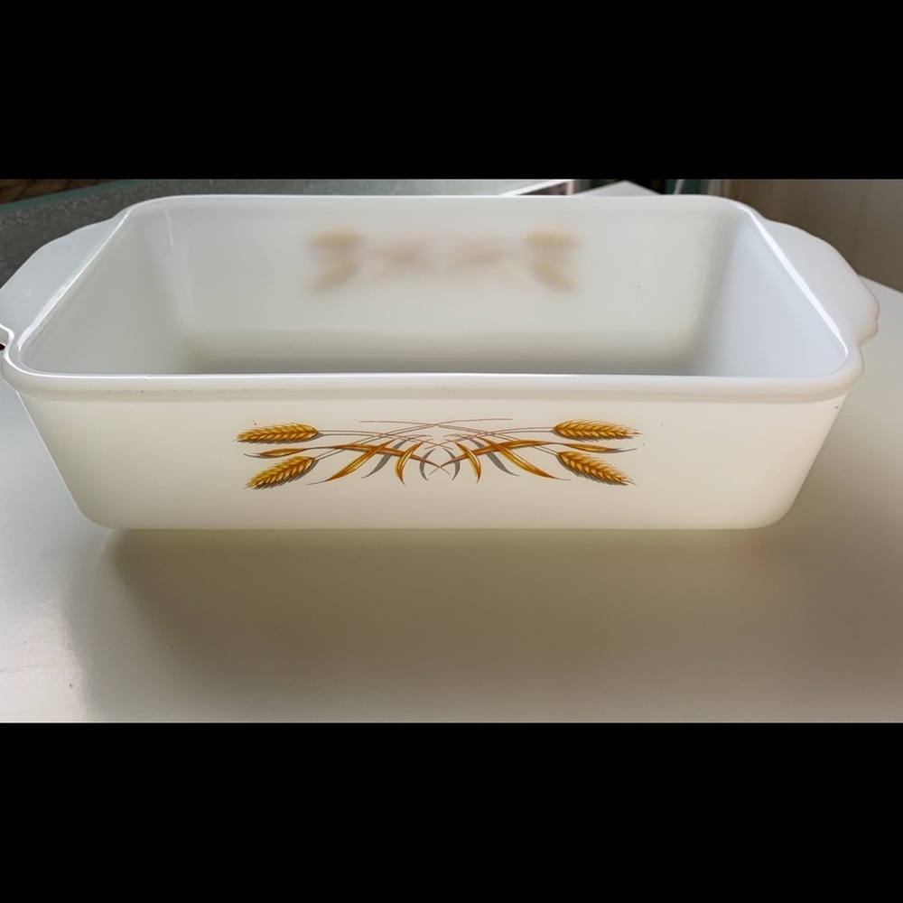 Vintage Fire King Sheaves of Wheat Casserole Dish - Picture 1 of 5